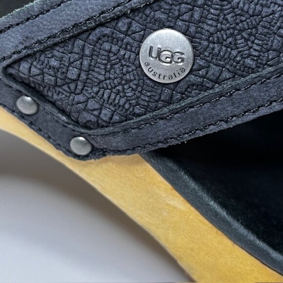 UGG Issa Mosaic Leather Wooden Clogs Blue Size 7 - Picture 2 of 14